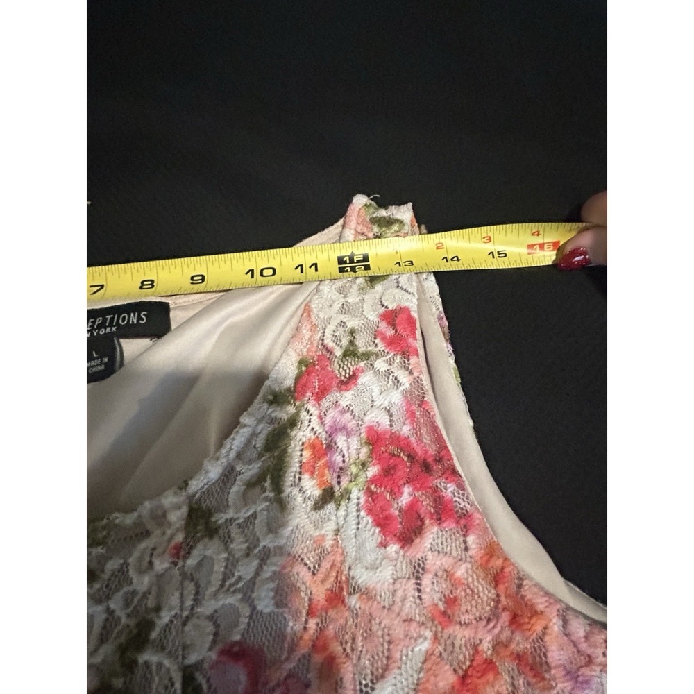 Floral Splash Lace Dress~ L~ Sleeveless Gored Fit & Flare Tea Party Fem Fairy - Picture 12 of 16
